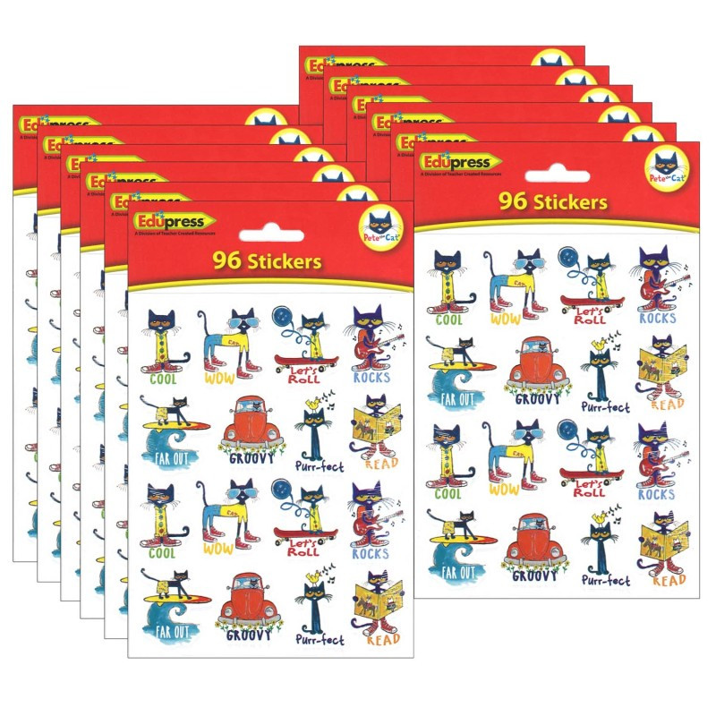 TEACHER CREATED RESOURCES Edupress™ Pete the Cat® Stickers, 1", 96 Per Pack, 12 Packs