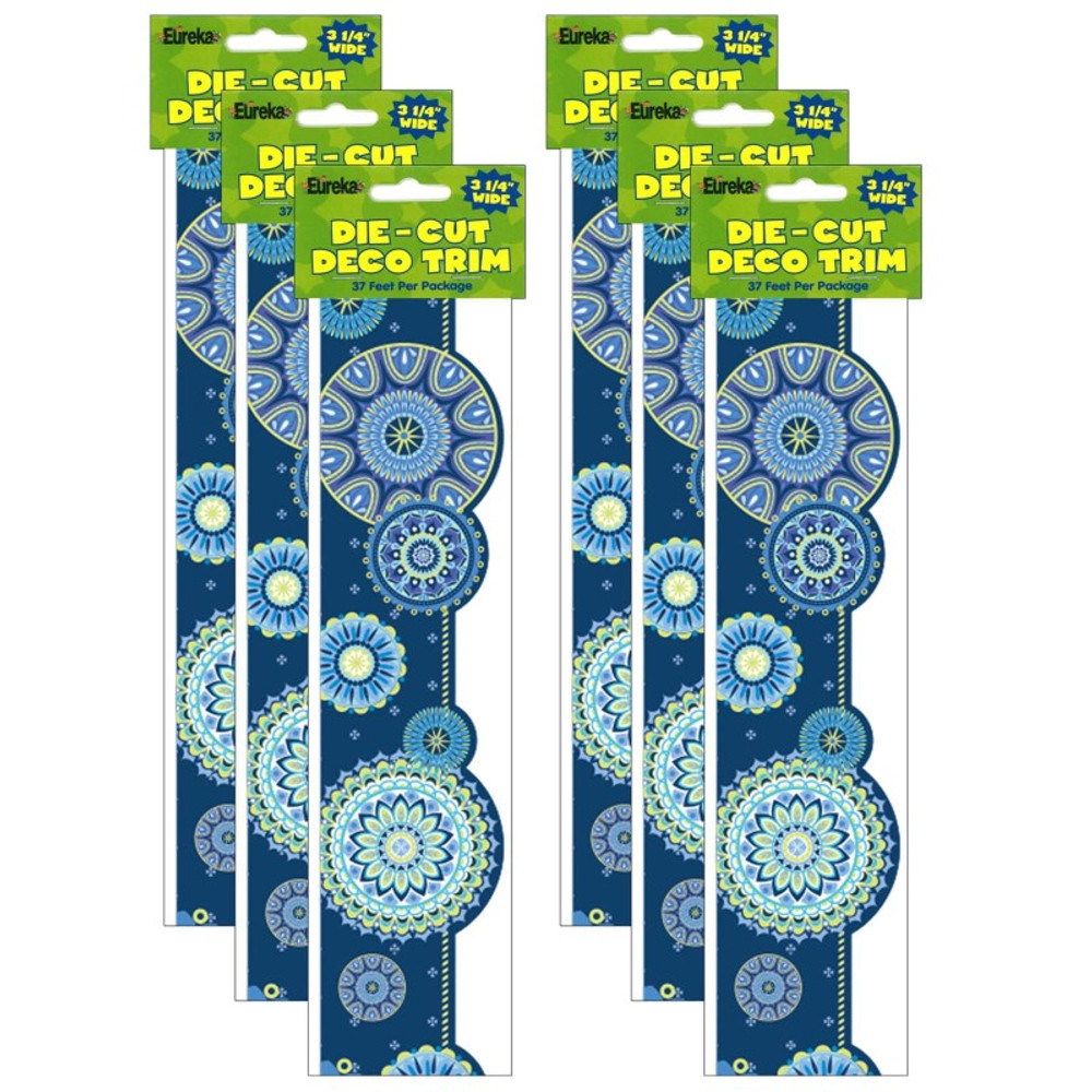 EUREKA Eureka® Blue Harmony Mandala Extra Wide Deco Trim, 37 Feet Per Pack, 6 Packs