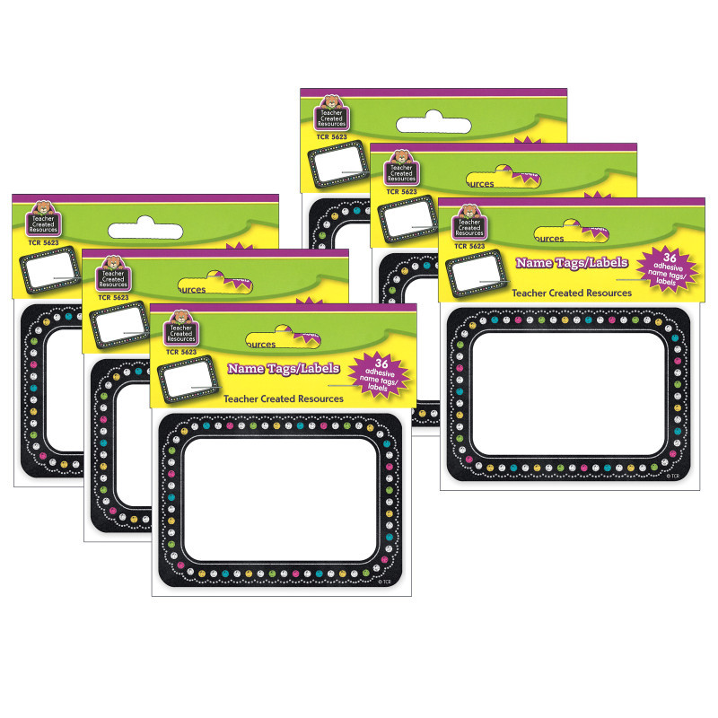 TEACHER CREATED RESOURCES Teacher Created Resources® Chalkboard Brights Name Tags/Labels, 36 Per Pack, 6 Packs