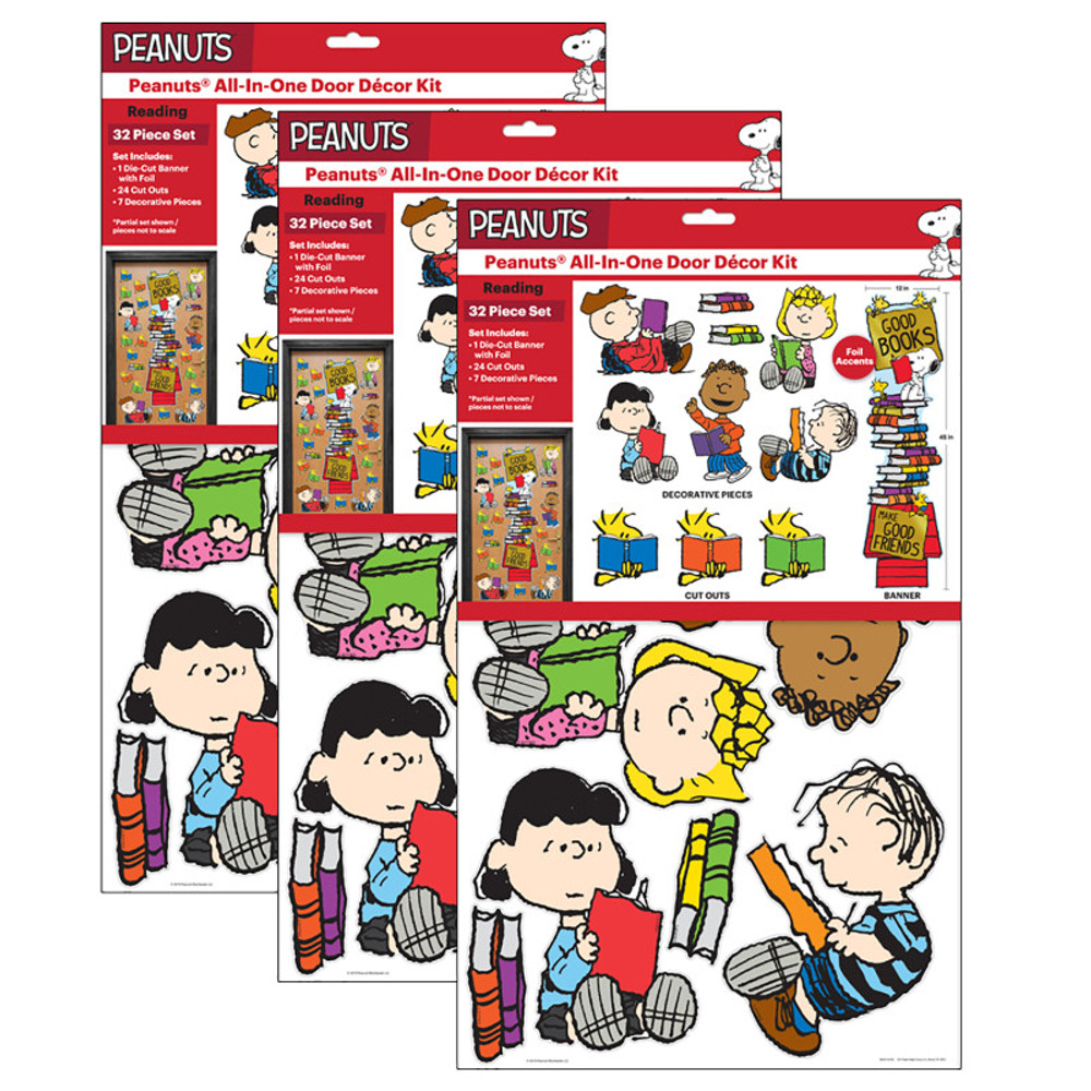 EUREKA Eureka® Peanuts® Reading All-In-One Door Decor Kit, 32 Pieces Per Set, 3 Sets