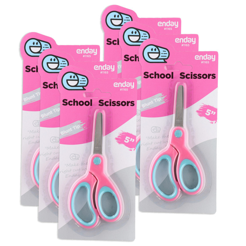 MIX N MORE enday Soft Grip School Scissors, 5", Round Tip, Pink, Pack of 6