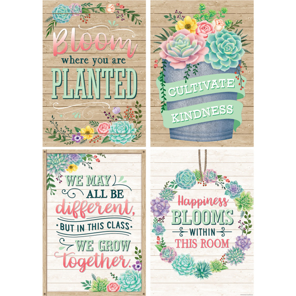 TEACHER CREATED RESOURCES Teacher Created Resources® Rustic Bloom Posters, 13-3/8" x 19", Set of 4