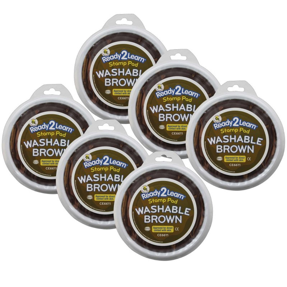 LEARNING ADVANTAGE READY 2 LEARN™ Jumbo Circular Washable Stamp Pad - Brown - 5.75" dia. - Pack of 6