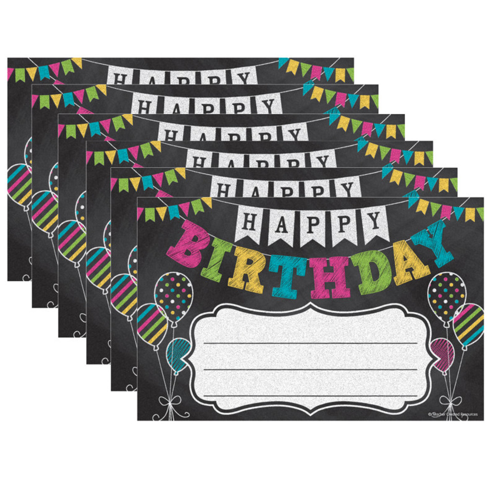 TEACHER CREATED RESOURCES Teacher Created Resources® Chalkboard Brights Happy Birthday Awards, 25 Per Pack, 6 Packs