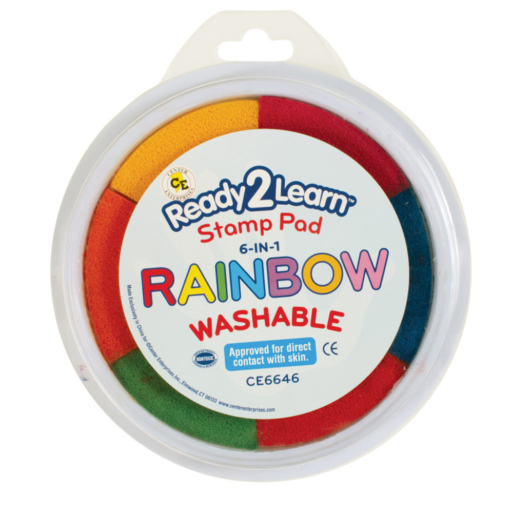 LEARNING ADVANTAGE READY 2 LEARN™ Jumbo 6-in-1 Circular Washable Stamp Pad - Rainbow - 6 Colors - 5.75" dia.