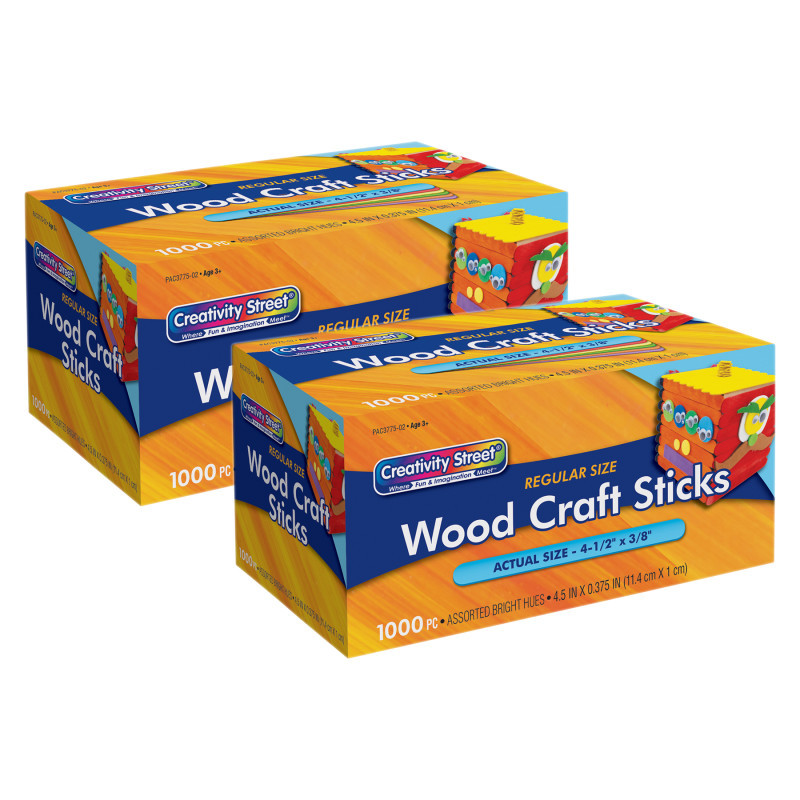 DIXON TICONDEROGA CO Creativity Street® Regular Craft Sticks, Bright Hues Assorted, 4-1/2" x 3/8", 1000 Per Pack, 2 Packs