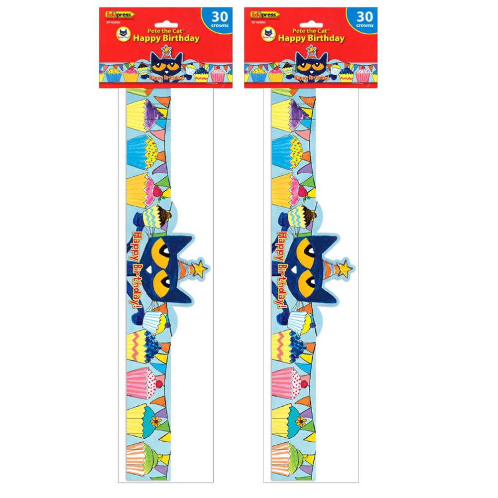 TEACHER CREATED RESOURCES Teacher Created Resources® Pete the Cat Happy Birthday Crowns, 30 Per Pack, 2 Packs TEACHER CREATED RESOURCES Teacher Created Resources® Pete the Cat Happy Birthday Crowns, 30 Per Pack, 2 Packs