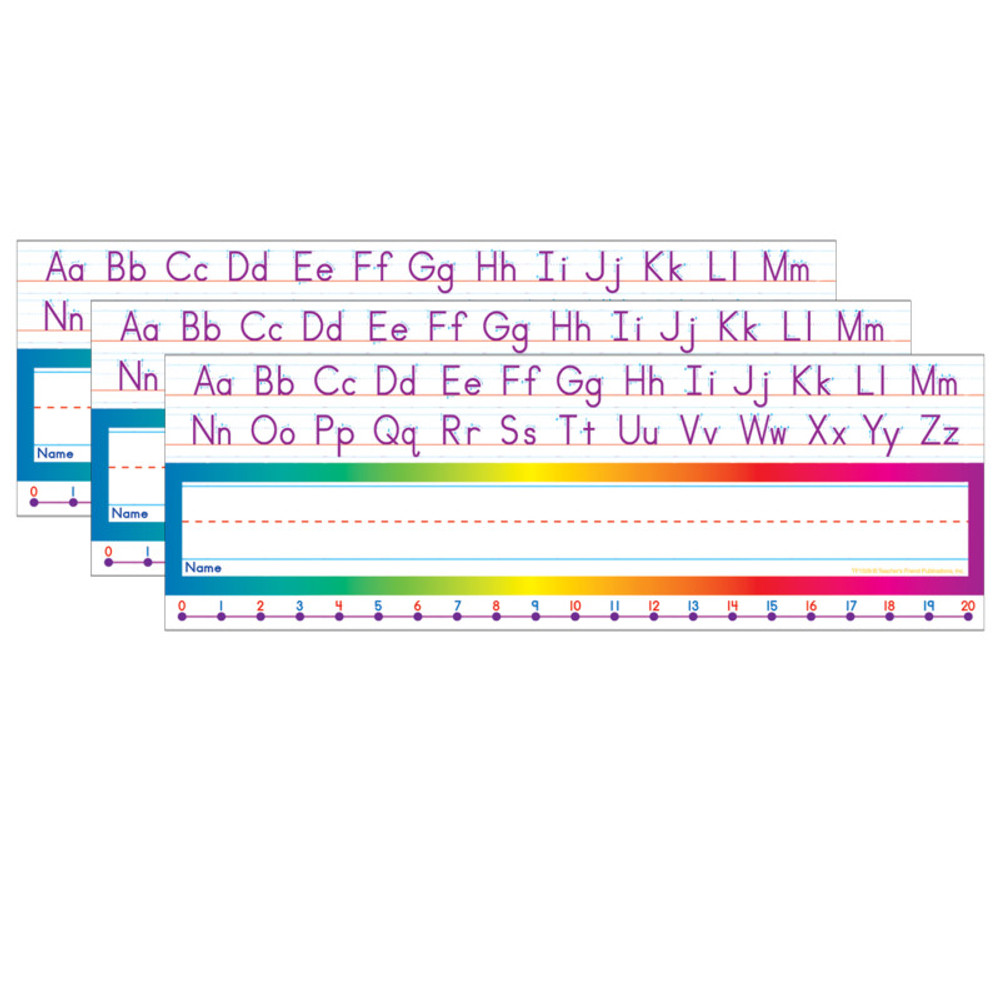 SCHOLASTIC TEACHING RESOURCES Scholastic Teaching Solutions Alphabet / Number Line (Standard Manuscript) Name Plates, 36 Per Pack, 3 Packs