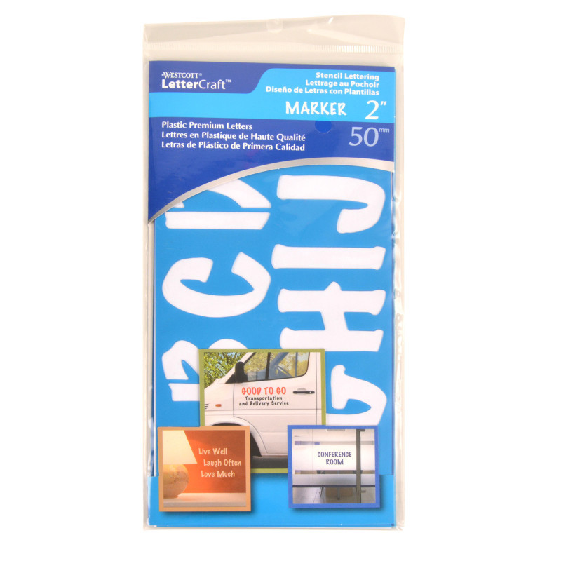 ACME UNITED CORPORATION Westcott® LetterCraft Reusable Plastic Stencils, Full Alphabet & Numbers, Marker Font, 2-Inch