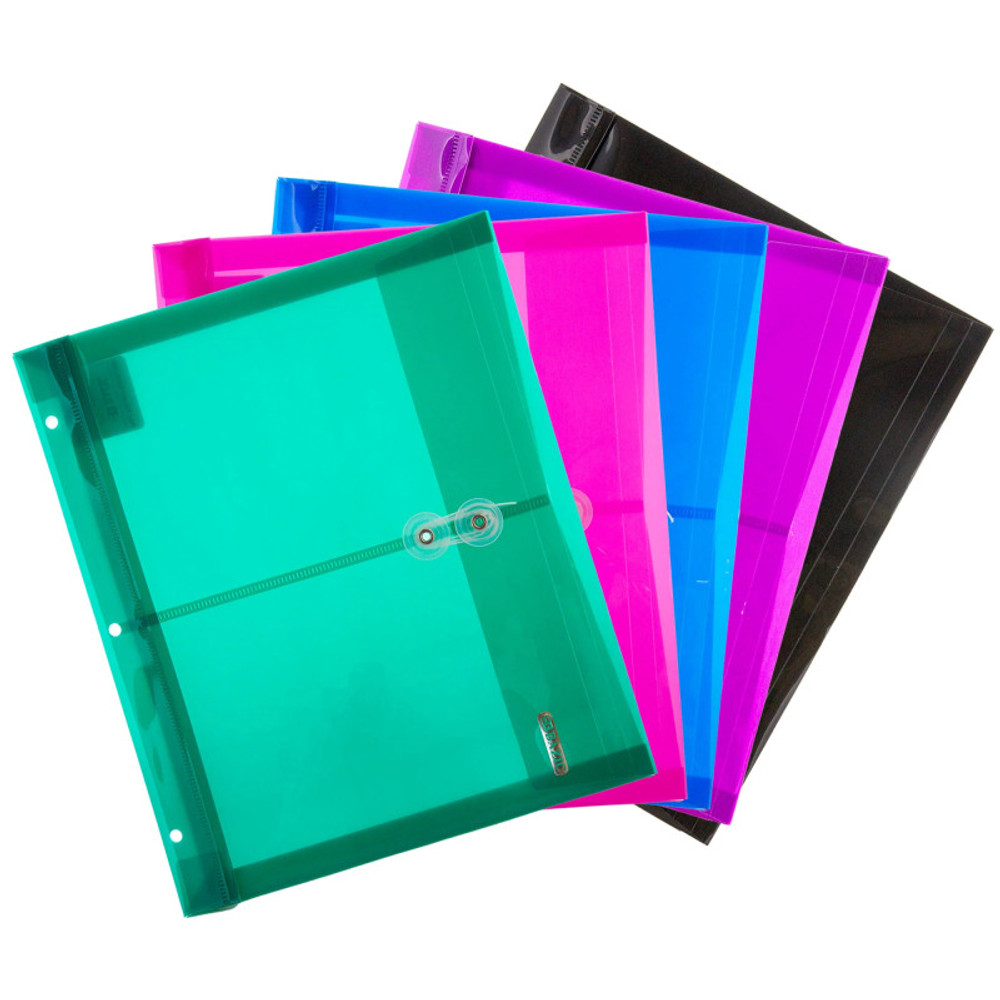 BAZIC PRODUCTS BAZIC Products® Poly Project Envelopes, 11-1/2" x 9-3/4", 200 Sheet Capacity, Assorted Colors, Pack of 5