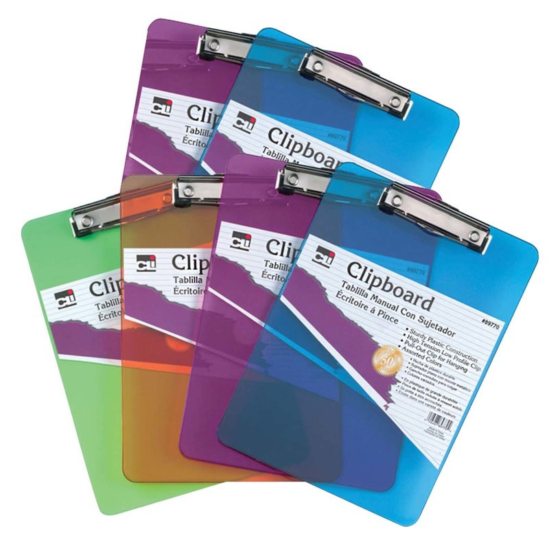 ADVANTUS Charles Leonard Plastic Clipboard, Letter, Assorted Colors, Pack of 6