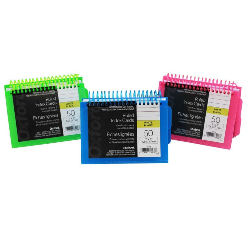 TOPS PRODUCTS Oxford® Spiral Index Cards with Poly Covers, 3" x 5", Assorted TOPS PRODUCTS Oxford® Spiral Index Cards with Poly Covers, 3" x 5", Assorted