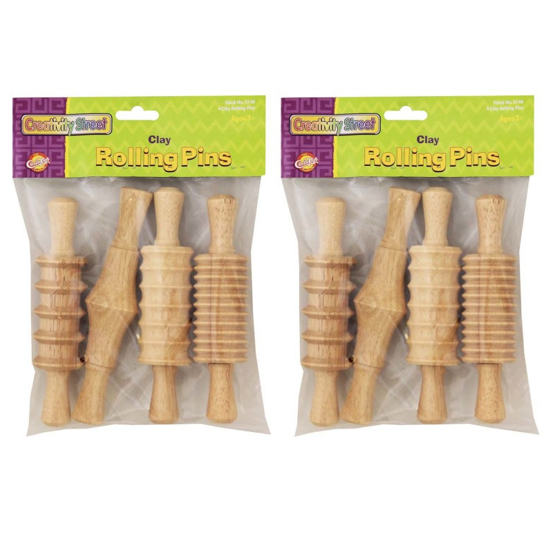 DIXON TICONDEROGA CO Creativity Street® Wood Rolling Pin Set, 4 Patterns, 6", 4 Per Set, 2 Sets