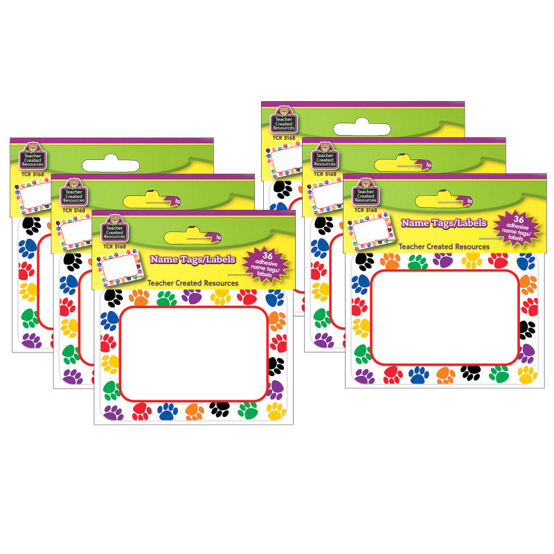TEACHER CREATED RESOURCES Teacher Created Resources® Colorful Paw Prints Name Tags, 36 Per Pack, 6 Packs