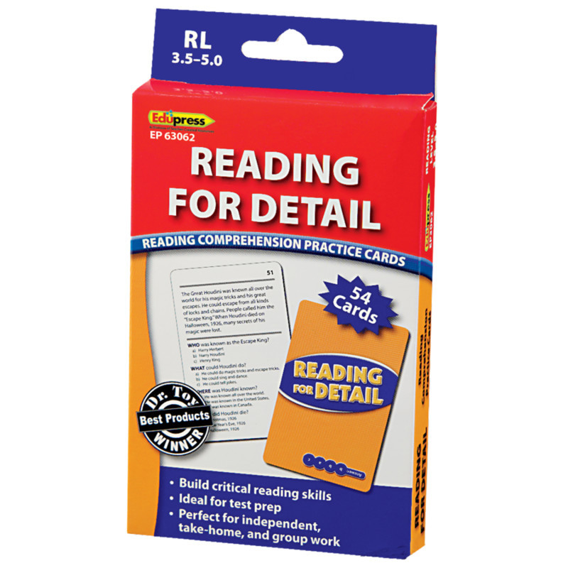 TEACHER CREATED RESOURCES Edupress™ Reading for Detail Practice Cards Blue Level, Levels 3.5-5.0