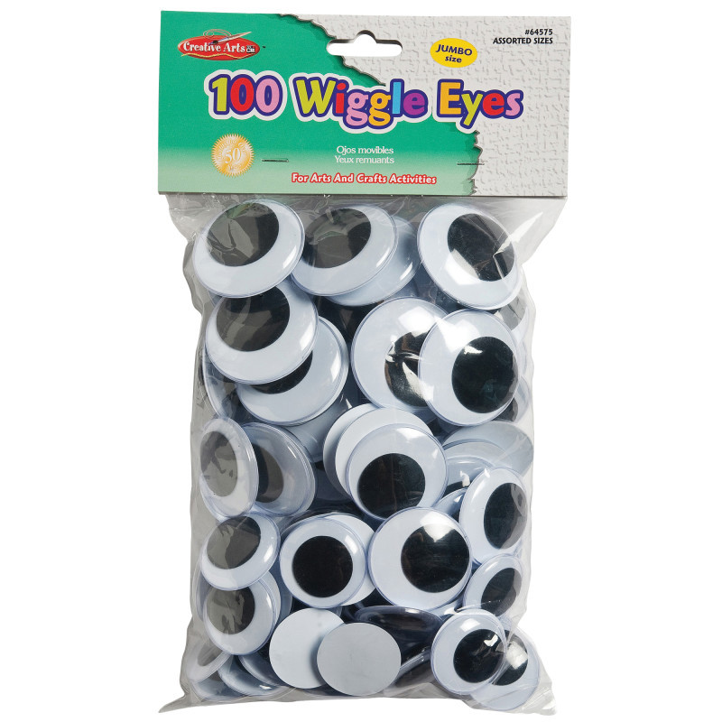 ADVANTUS Charles Leonard Wiggle Eyes, Jumbo Round, Assorted Sizes, Black, Pack of 100