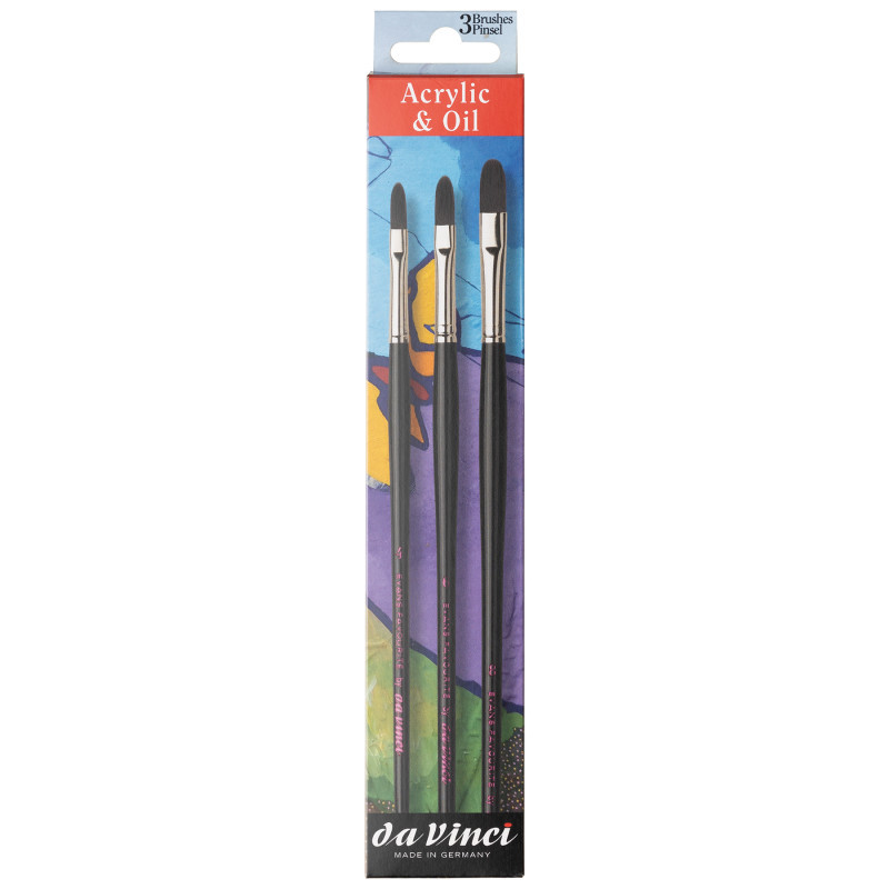 GREGORY DANIELS FINE ARTS INC da Vinci Artist Signature Collection by Evan Woodruffe, Acrylic Brushes, Assorted, 3 Brush Set