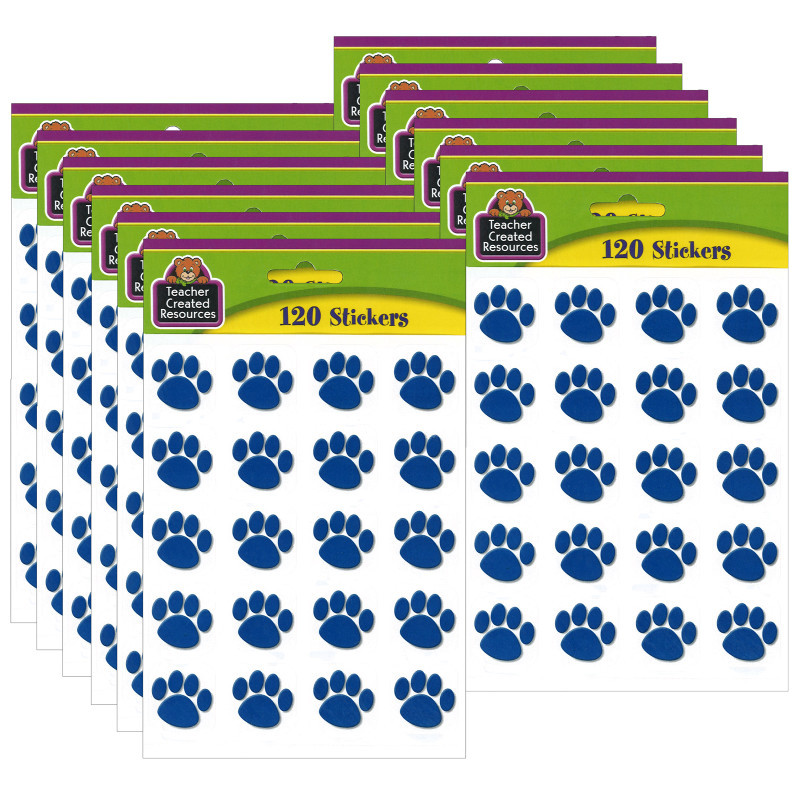 TEACHER CREATED RESOURCES Teacher Created Resources® Blue Paw Prints Stickers, 1" Square, 120 Per Pack, 12 Packs