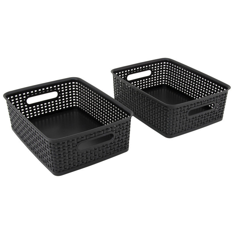 ADVANTUS Advantus® Black Plastic Weave Bins, Medium, Pack of 2