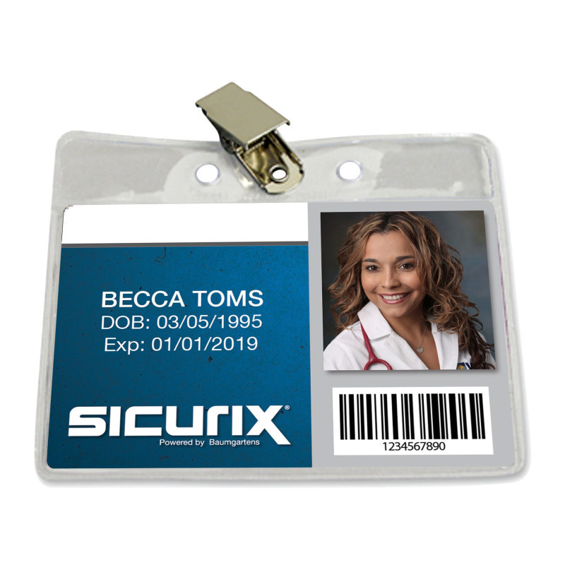 BAUMGARTENS INC SICURIX Standard Vinyl Badge Holder with Clip, Horizontal, Pack of 50