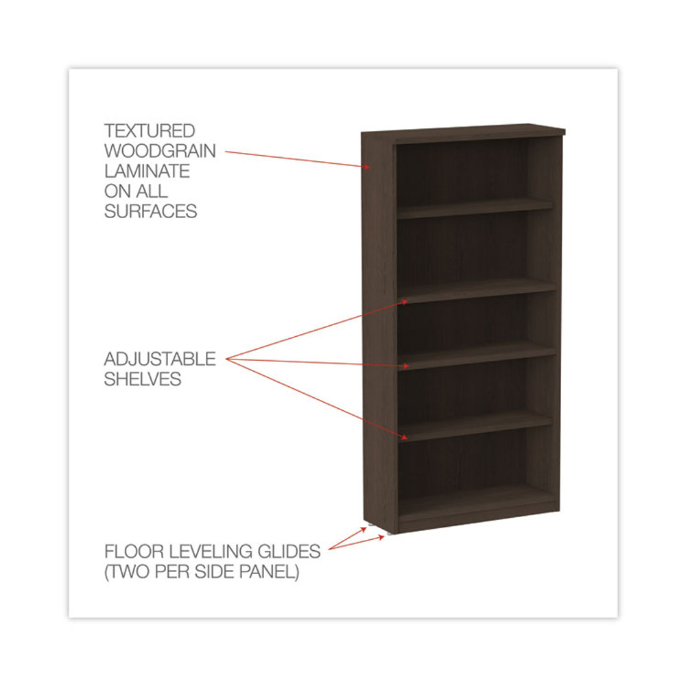 ALERA VA636632ES Alera Valencia Series Bookcase, Five-Shelf, 31.75w x 14d x 64.75h, Espresso
