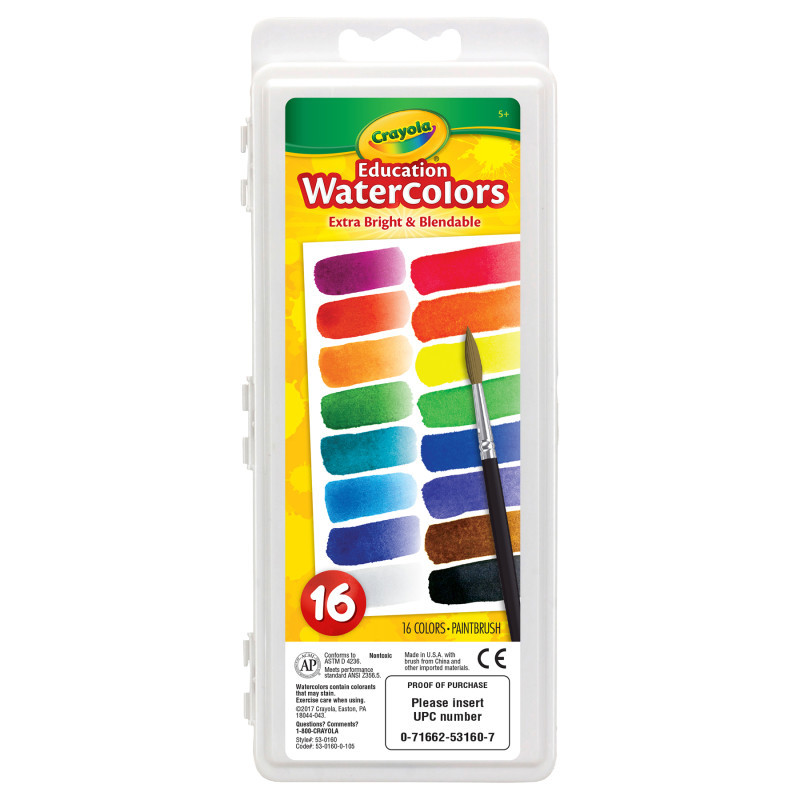 CRAYOLA LLC Crayola® Education Oval Pans Watercolors Set, 16 Count