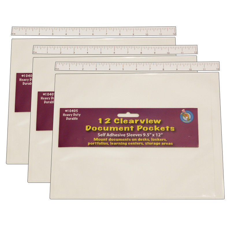 ASHLEY PRODUCTIONS Ashley Productions® Clear View Self-Adhesive Document Pocket 9" x 12", 12 Per Pack, 3 Packs
