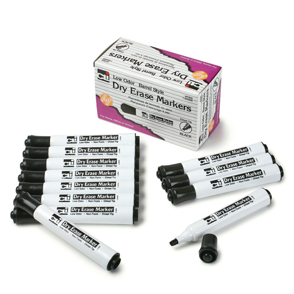 ADVANTUS Charles Leonard Dry Erase Markers - Barrel Style, Black/Chisel
