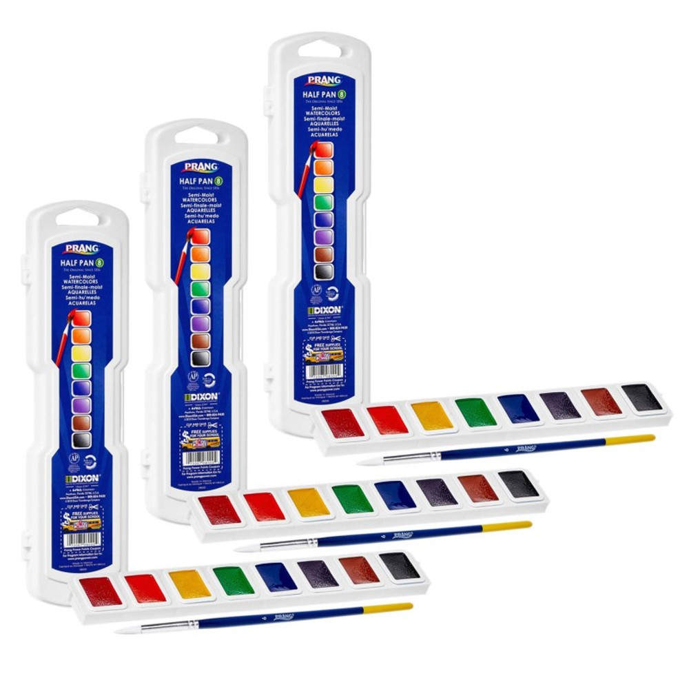 DIXON TICONDEROGA CO Prang® Professional Watercolors, 8-Color Half Pan Set with Brush, 3 Sets