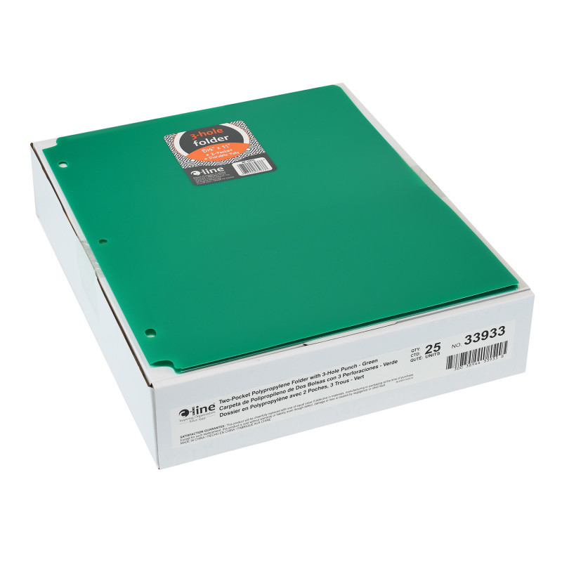 C-LINE PRODUCTS INC C-Line® Two-Pocket Heavyweight Poly Portfolio Folder with Three-Hole Punch, Green, Pack of 25