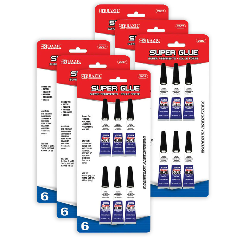 BAZIC PRODUCTS BAZIC Products® Super Glue, 0.10 oz (3g), 6 Per Pack, 6 Packs