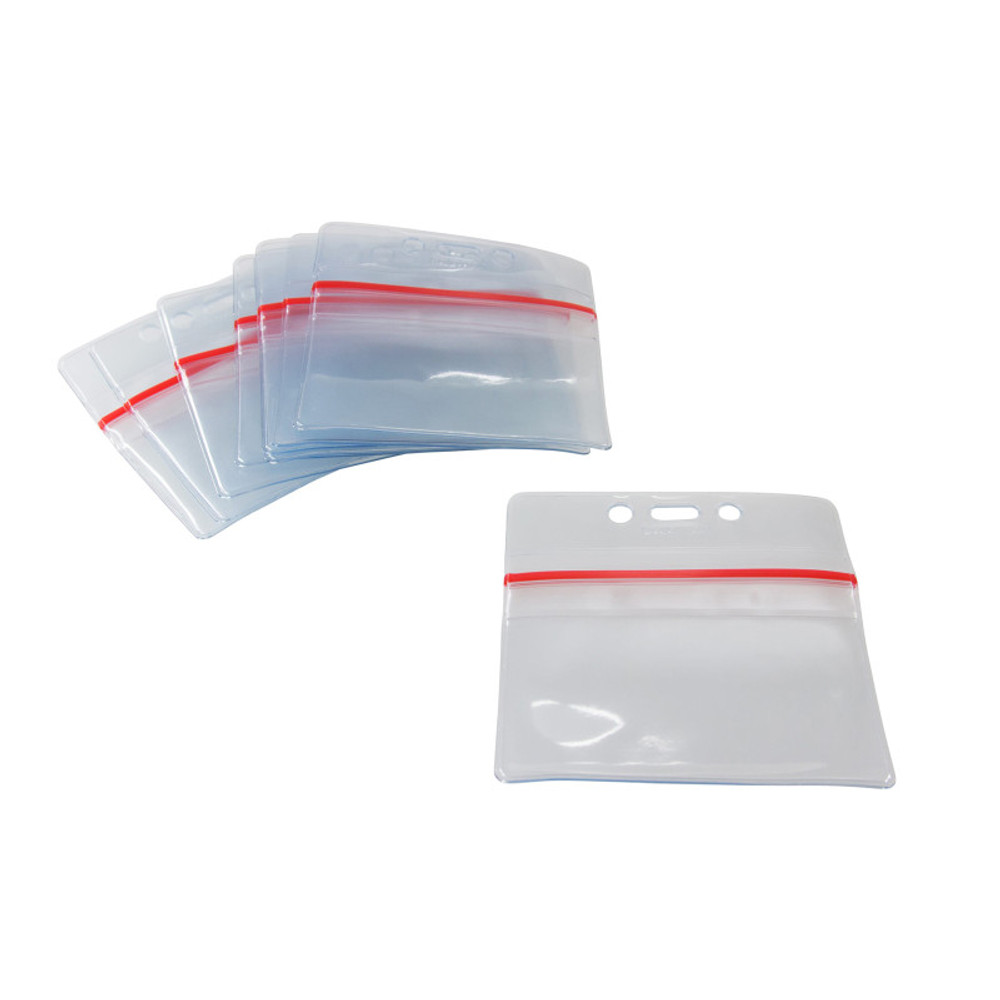 BAUMGARTENS INC SICURIX Zip Closure Sealable ID Badge Holders, Horizontal, Clear, Pack of 50
