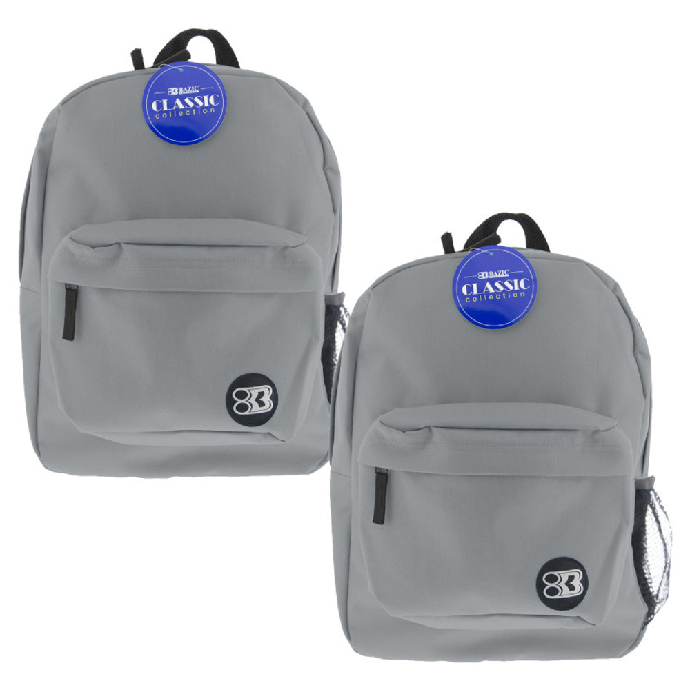 BAZIC PRODUCTS BAZIC Products® 17" Classic Backpack, Gray, Pack of 2