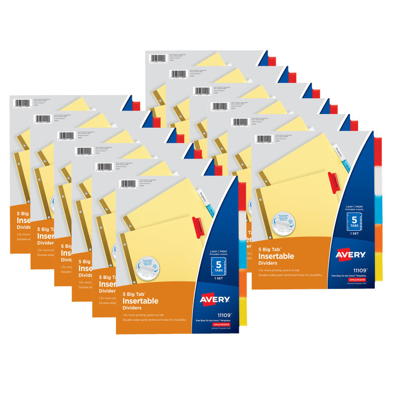 AVERY PRODUCTS CORP Avery® Big Tab™ Insertable Dividers, Buff Paper, 5-Tab Set, Multicolor, 12 Sets