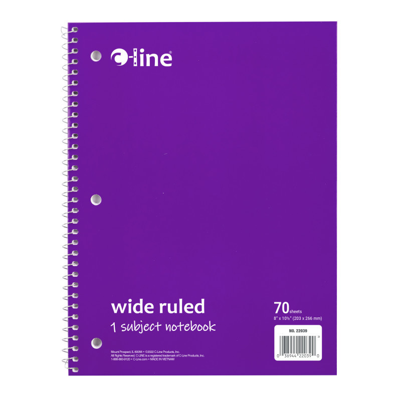 C-LINE PRODUCTS INC C-Line® 1-Subject Notebook, 70 Page, Wide Ruled, Purple