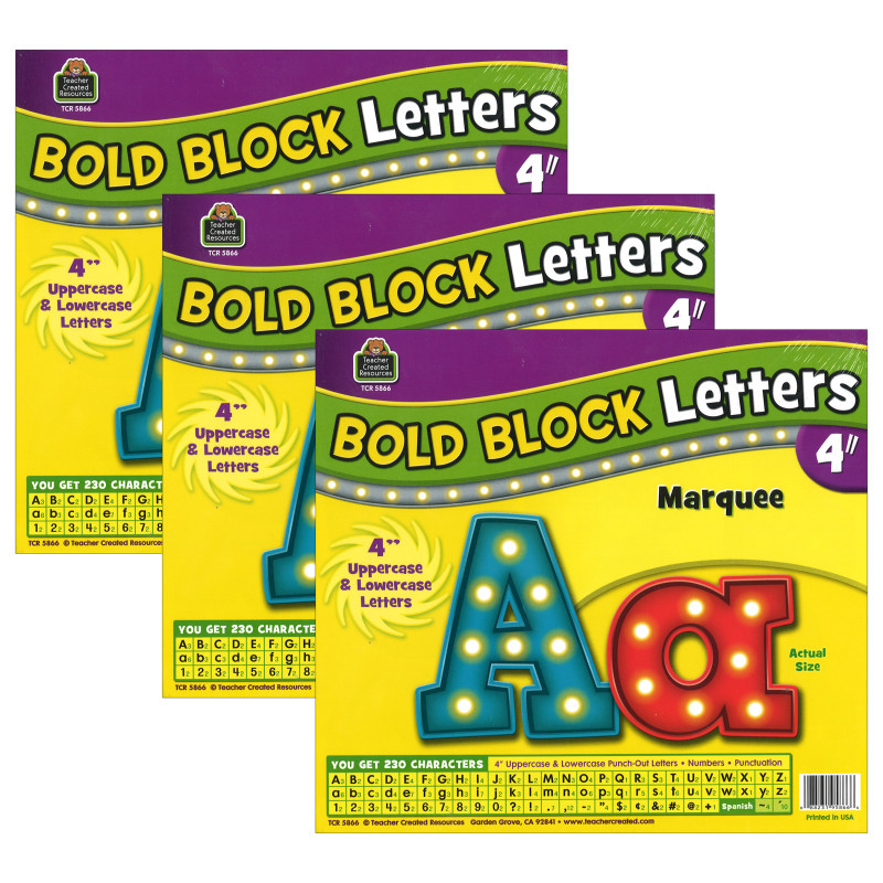 TEACHER CREATED RESOURCES Teacher Created Resources® Marquee Bold Block 4" Letters Combo Pack, 230 Pieces Per Pack, 3 Packs