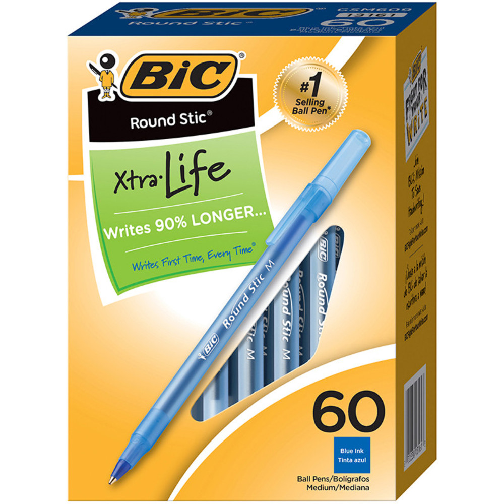 BIC USA INC BIC® Round Stic® Xtra Life Ball Pen, Blue, Pack of 60