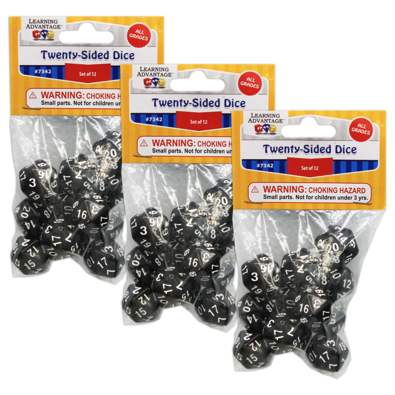 LEARNING ADVANTAGE Learning Advantage® Polyhedra Dice - 20 Sides - 12 Per Pack - 3 Packs