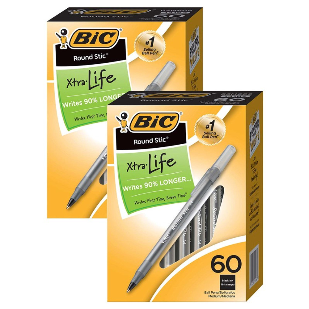 BIC USA INC BIC® Round Stic® Xtra Life Ball Pen, Black, 60 Per Pack, 2 Packs
