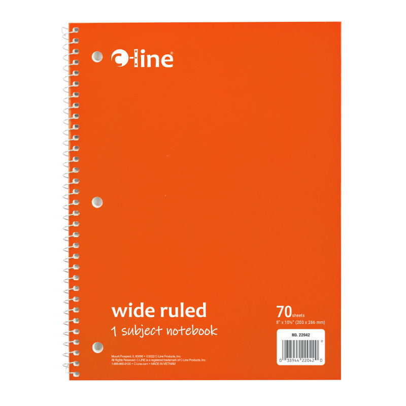 C-LINE PRODUCTS INC C-Line® 1-Subject Notebook, 70 Page, Wide Ruled, Orange