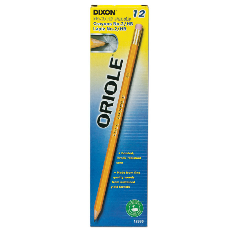 DIXON TICONDEROGA CO Dixon® Oriole® Wood-Cased Pencils, #2 HB Soft, Pre-Sharpened, Yellow, 12 Count