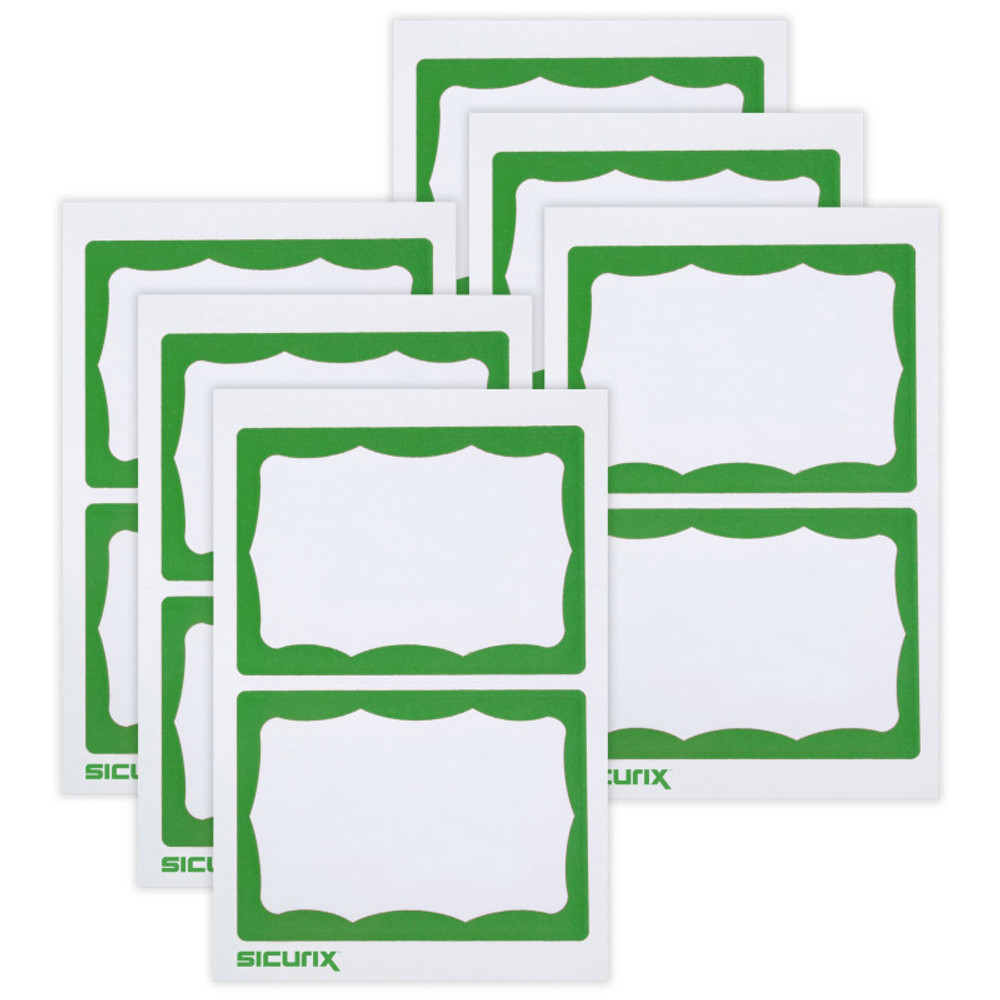 BAUMGARTENS INC SICURIX Adhesive Badges, Green Border, 100 Per Pack, 6 Packs