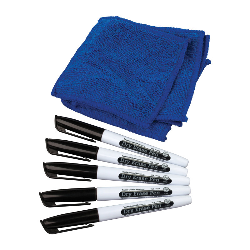 TEACHER CREATED RESOURCES Teacher Created Resources® Dry Erase Pens & Microfiber Towels Set, 5 Each, 10 Total Pieces