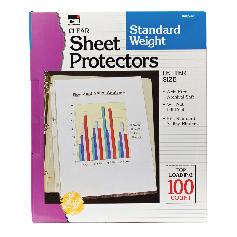 ADVANTUS Charles Leonard Sheet Protectors, Standard Weight, Letter Size, Clear, Box of 100