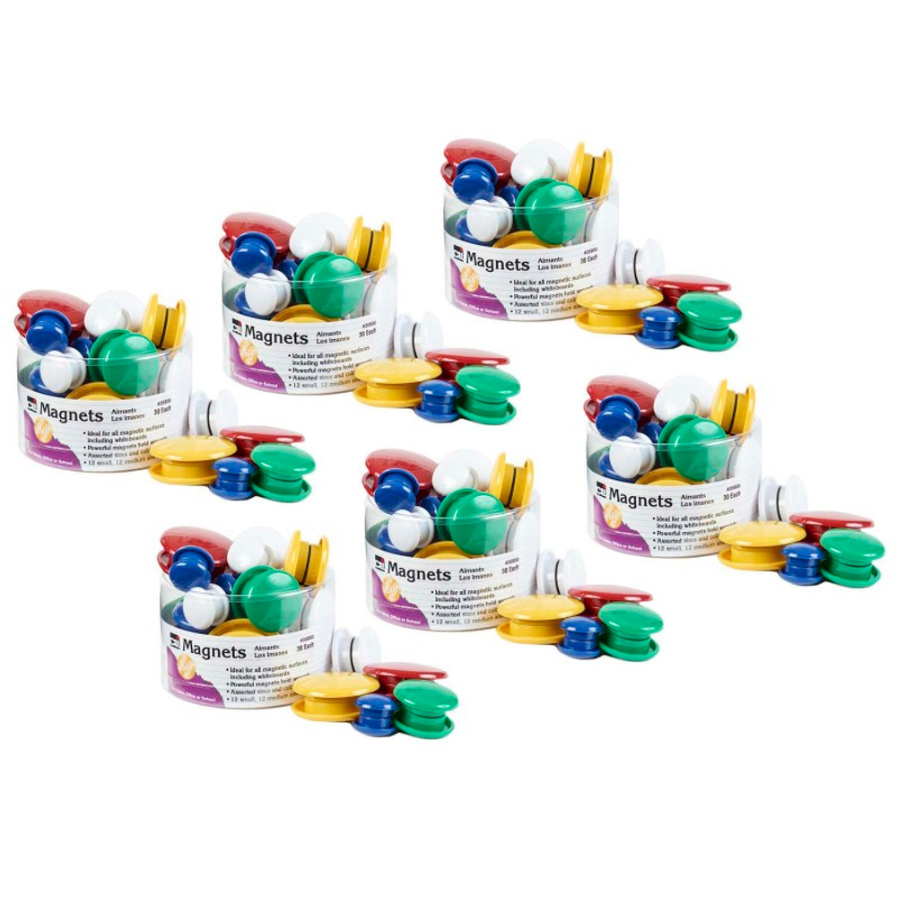 ADVANTUS Charles Leonard Assorted Round Magnets, 30 Per Pack, 6 Packs