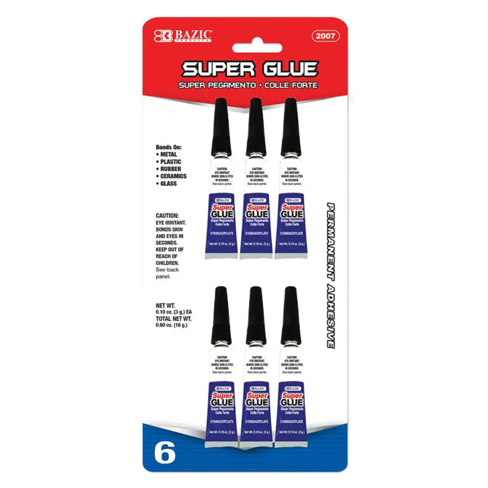 BAZIC PRODUCTS BAZIC Products® Super Glue, 0.10 oz (3g), Pack of 6 BAZIC PRODUCTS BAZIC Products® Super Glue, 0.10 oz (3g), Pack of 6