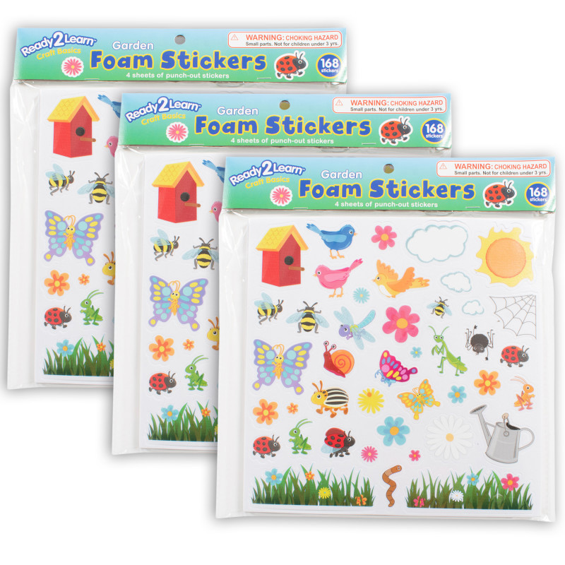 LEARNING ADVANTAGE READY 2 LEARN™ Foam Stickers, Garden, 168 Per Pack, 3 Packs