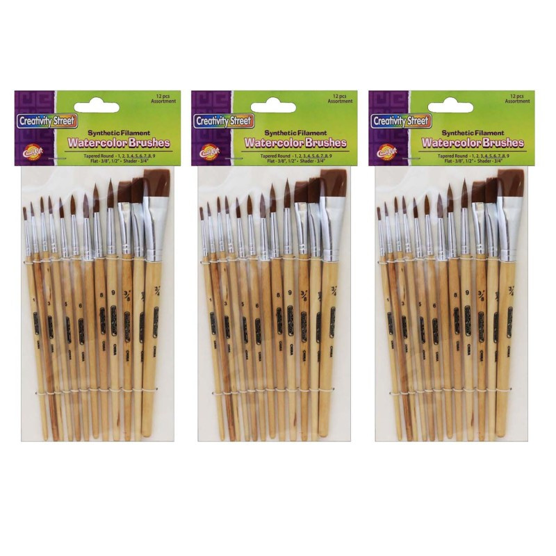 DIXON TICONDEROGA CO Creativity Street® Watercolor Brushes, Assorted Sizes, 12 Per Set, 3 Sets