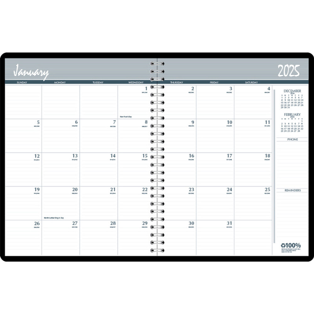 HOUSE OF DOOLITTLE House of Doolittle® Monthly Calendar Planner, 2 Year, Black, 8-1/2" x 11"