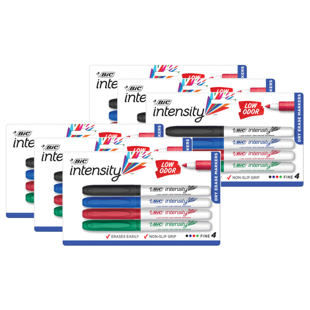 BIC USA INC BIC® Great Erase® Low Odor Dry Erase Markers, Fine Point, Assorted Colors, 4 Per Pack, 6 Packs